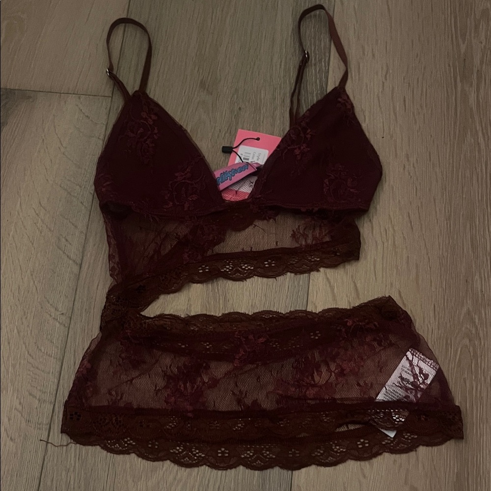 Edikted Burgundy Lace Bralette top